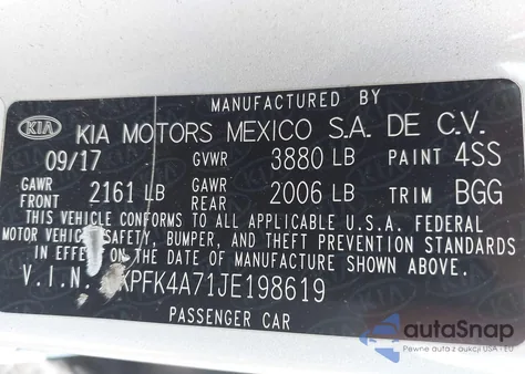 2018 Kia Forte Lx z USA, uszkodzony, nr VIN 3KPFK4A71JE198619